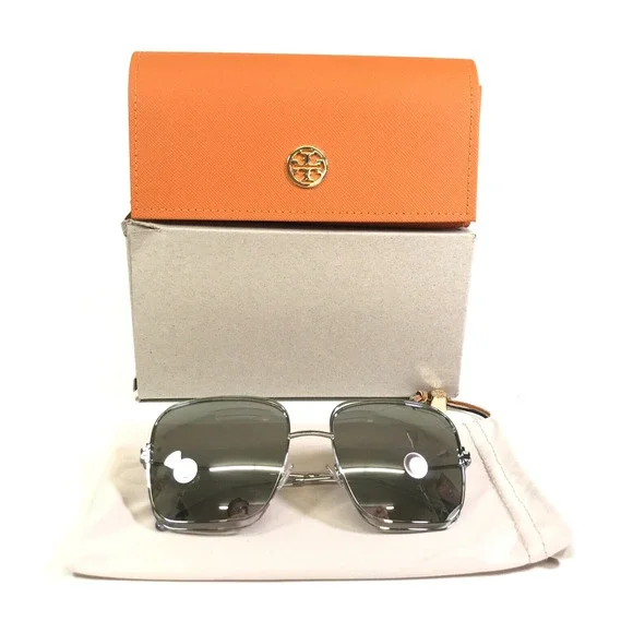 Tory Burch Silver Aviator Sunglasses with Orange Case Tory Burch Silver Aviator Sunglasses with Orange Case main image 4